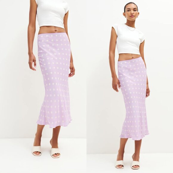 Reformation Layla Slip Skirt Violetta Lavender Purple Polka Dot Size 0 - Picture 1 of 7
